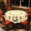 1 Piece Christmas-Themed Round And Rectangular Tablecloth, Various Sizes, Santa Claus Reindeer Vintage Gold And White Tablecloth, Christmas Yard Table