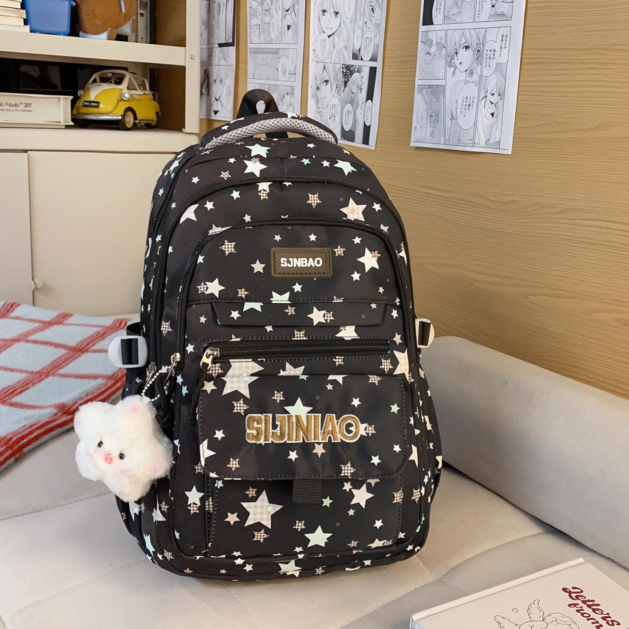 

Star-printed backpack for female junior high and high school students, multi-pocket, high aesthetic valueinsLarge-capacity campu чёрный