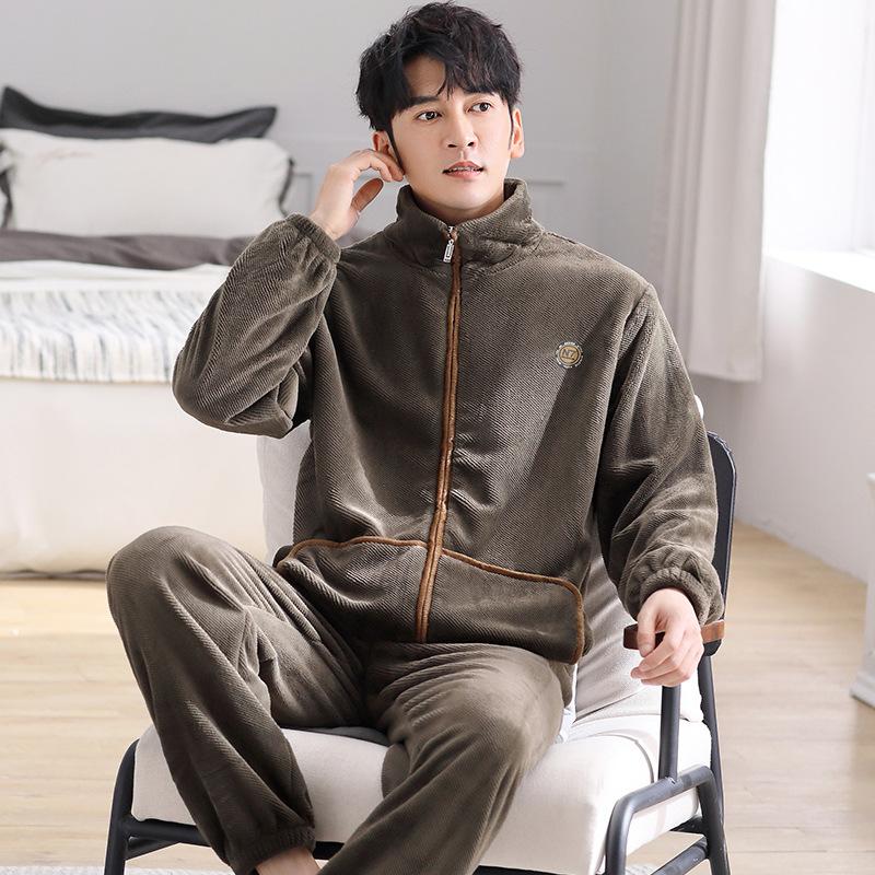 Pajamas Men'S Winter Coral Fleece Thickened Fleece Warm Men'S Autumn And Winter Flannel Men'S Large Size Winter Loungewear