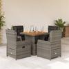 Vidaxl 5-Cz. Garden Furniture Set With Cushions, Grey, PE Rattan