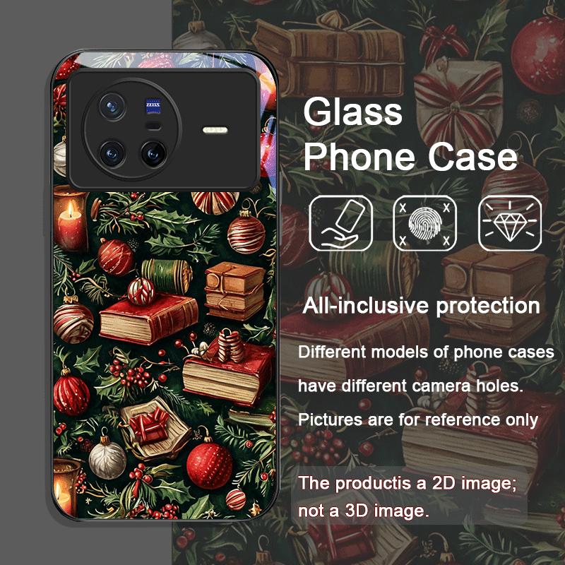 Cute Bookshelf Christmas Print Tempered Glass Phone Case for OPPO Reno 13 F 12 11 Pro 10 SE Find X3 Lite X8 X5 X7 A79 A58 Cover