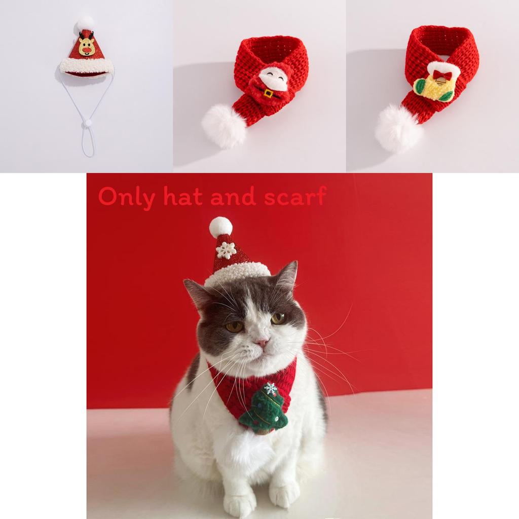 Weihnachts-Haustierschal- und Hut-Set mit Cartoon-Rentier für kleine Hunde und Katzen