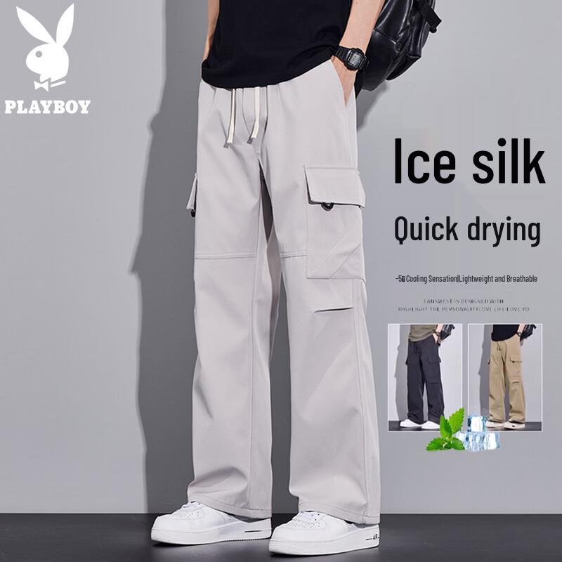 PLAYBOY Men s Ice Silk Straight Casual Pants 3XL
