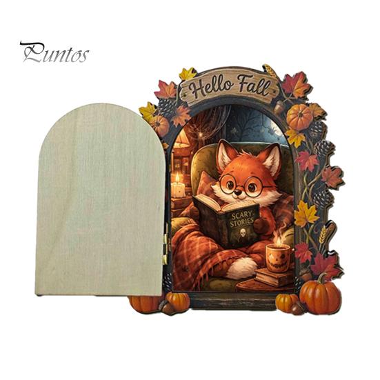 Decorative Baseboard Elf Door Wooden Halloween Decor, 2D Fairy Mouse Miniature Wall Autumn Theme Tale Ornaments Hanging, Rustic Shelf Ornament