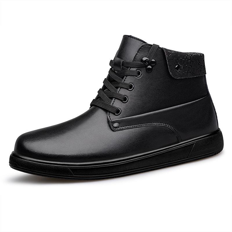 Men's High-Top Leather Martin Boots with Thick Sole & Warm Velvet, Mid-Calf Versatile Winter Shoes