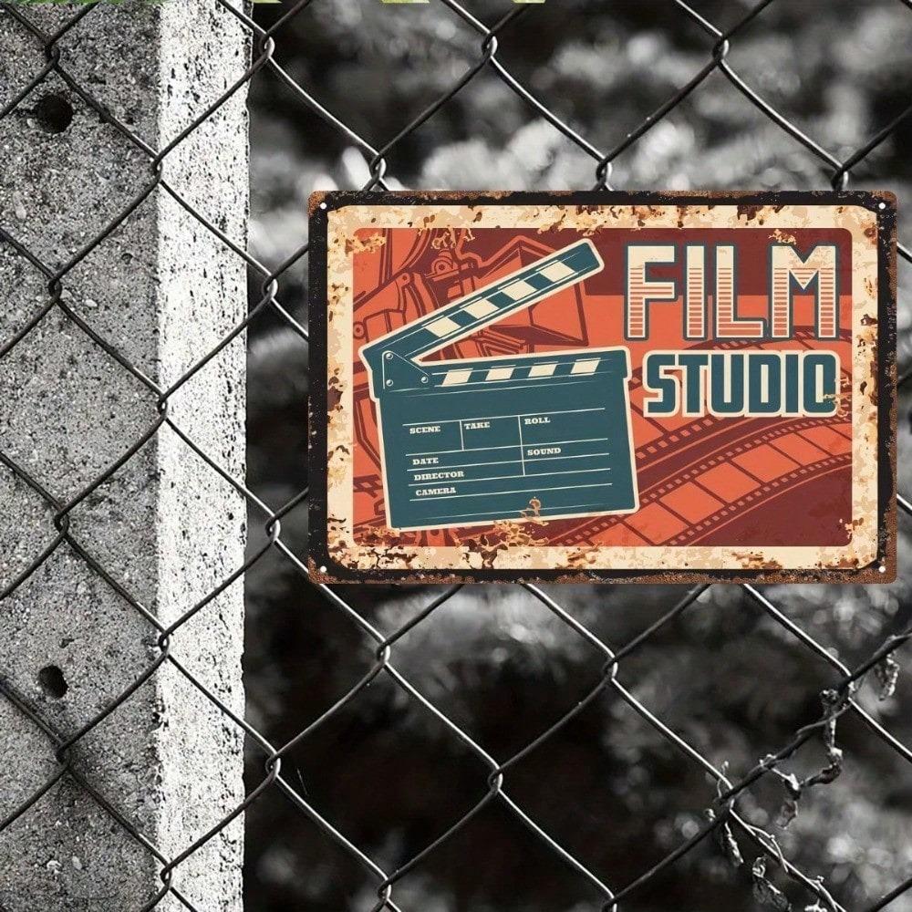 Vintage Movie Studio Metal Sign 8x12 Inch Classic Hollywood Clapperboard Film Reel Wall Decor Rustic Iron Plaque for Bedroom Living Room