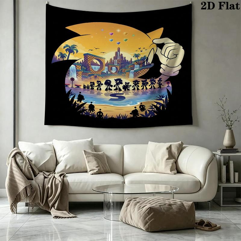 Sonic Hedgehog Wall Tapestry Aesthetic Wall Hanging Printed Fabric Blanket Decorative Tapestries For Bedroom Living Room Home Decor