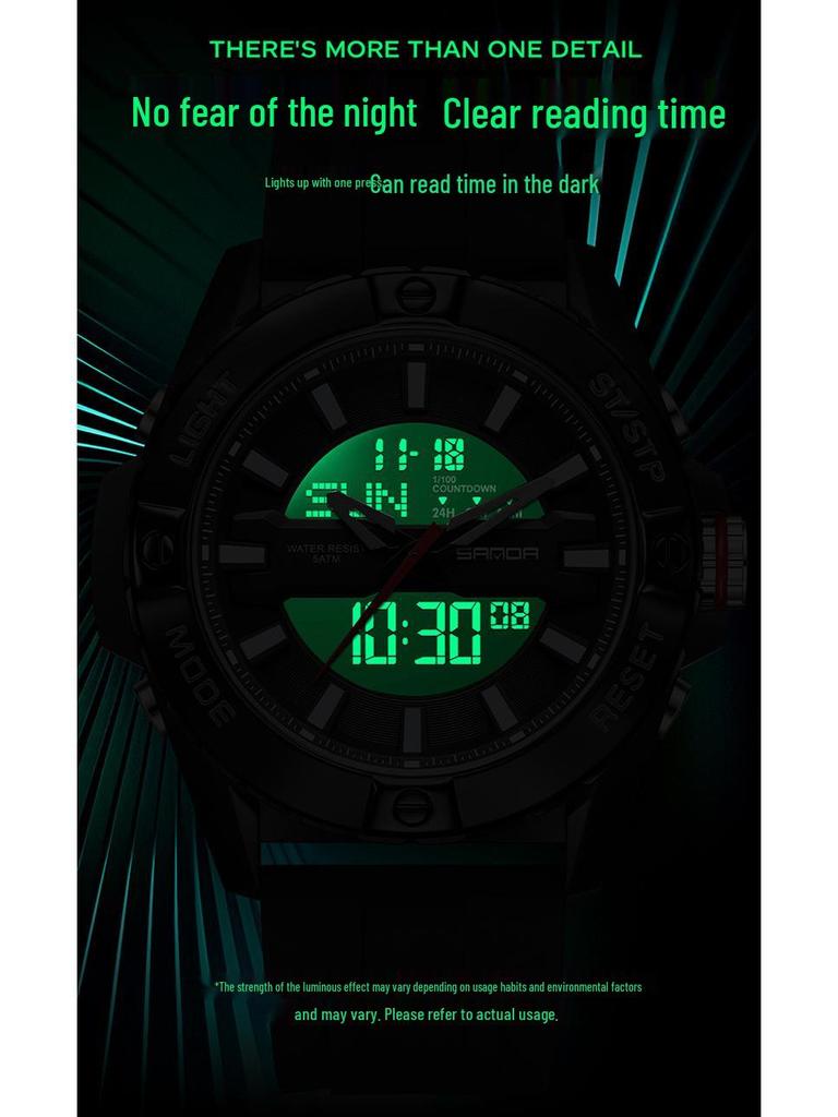 SANDA Multifunctional Outdoor Waterproof Watch with Three-Time Zone and Calendar Features for Students