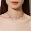 Pink Heart Zircon Jewelry Set for Women Luxury 5 Heart Necklace Double Heart Earrings Elegant Gift