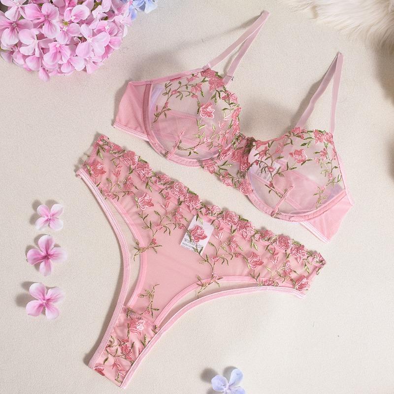 

Бра перспектива соблазнение сексуальная сетка вышивка комплект нижнего белья женский XL розовый