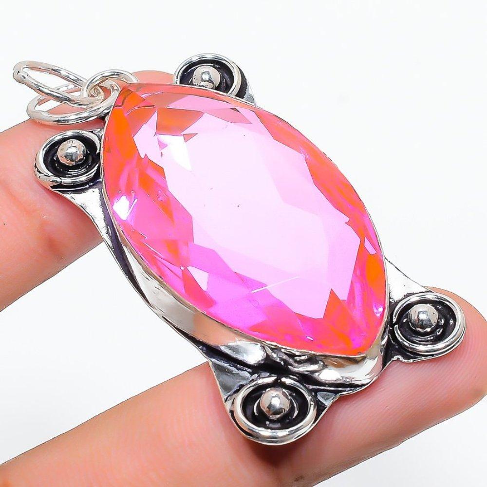 Pink Kunzite Gemstone Handmade 925 Sterling Silver Jewelry Pendant 2.44" F6T59
