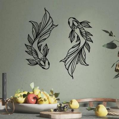2-Piece Live Fish Metal Wall Art - Minimalist Hanging Decoration for Home or Office