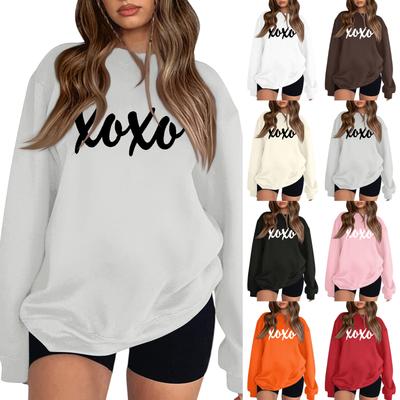 Women's Fashion Round Neck Long Sleeve Solid Color Letter Top Sweatshirt