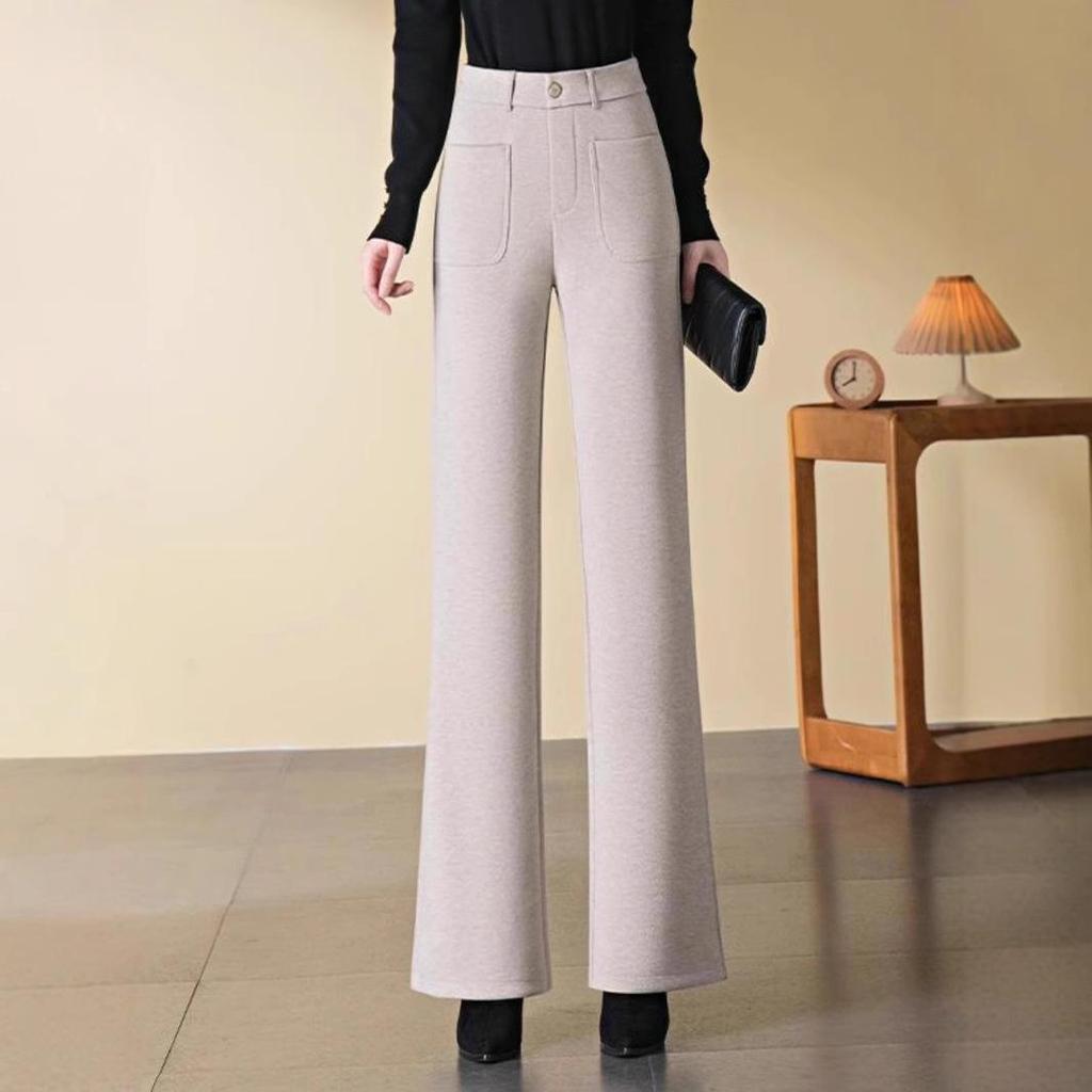 Women's High-Waisted Wool Micro-Flared Pants - Slimming Straight Leg for Spring and Autumn 2025