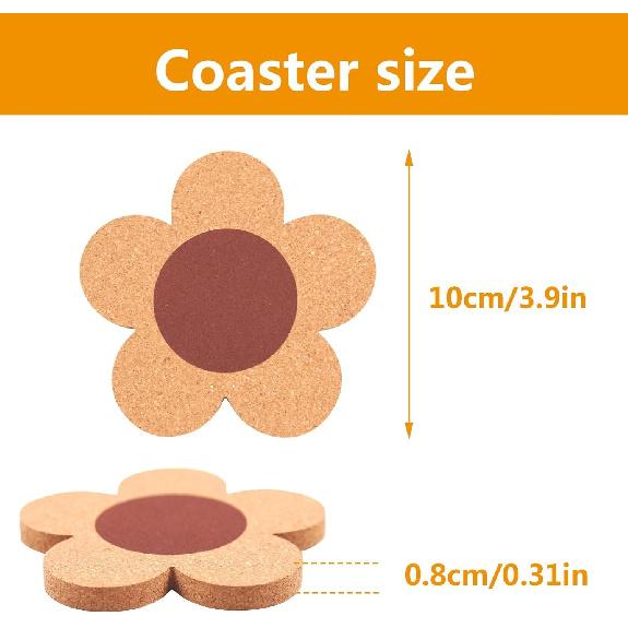 12 PCS Flower Cork Coaster for Drinks, Absorbent and Reble Non-Slip Heat Resistant Coffee Coasters, 100% Natural Cork 4 inch Flower Shape Farmhouse