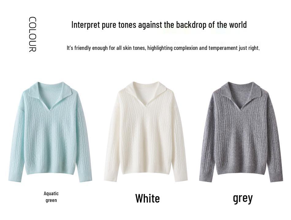 2026 Fall/Winter Women's Fashionable Pure Cashmere Knitwear: Warm, Versatile, Hollow-Out Lapel Top