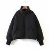 Women's Winter Stand Collar Puffer Jacket Baggy Short Padded Down Coats Cropped Puffer Long Sleeve