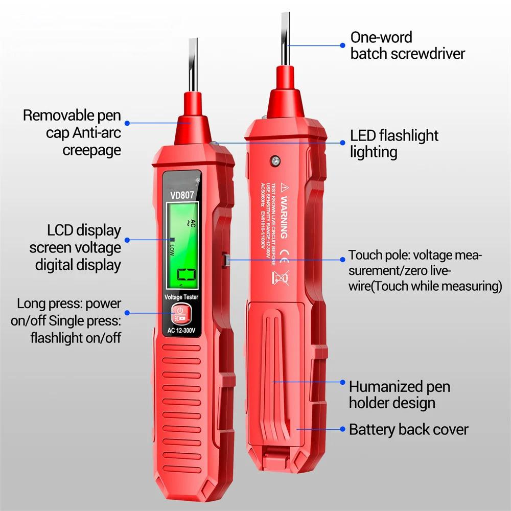 VD807 Digital Voltage Detectors Electric Tester Pen AC 24-300V Portable Screwdriver Indicator NCV Electroprobe Tools