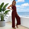 Women Summer 2 Piece Outfits Sleeveless Hollow Back Tank Top And Wide Leg Pants Set Boho Beach Vacation Lounge Set