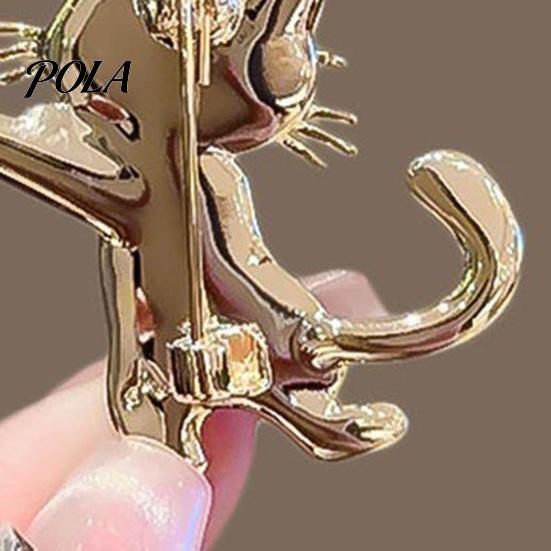 Stable Safety Clasp Pin Brooch with Thickened Buckle Pin, Dancing Kitten Shape Lapel Rhinestone Bow, Metal Frame Badge for Clothes Bags Scarves Animal