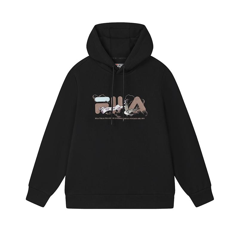 FILA Heritage Series Letter Print Cloud Riding Knit Hoodie Men hoodies Black F11M518212F-BK