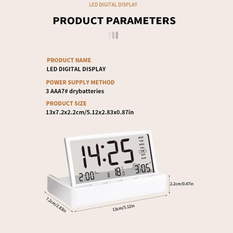 Digital Alarm Clock Foldable Design Quiets Operations Temperature Date Display LCD Transparent Screen For Home Office