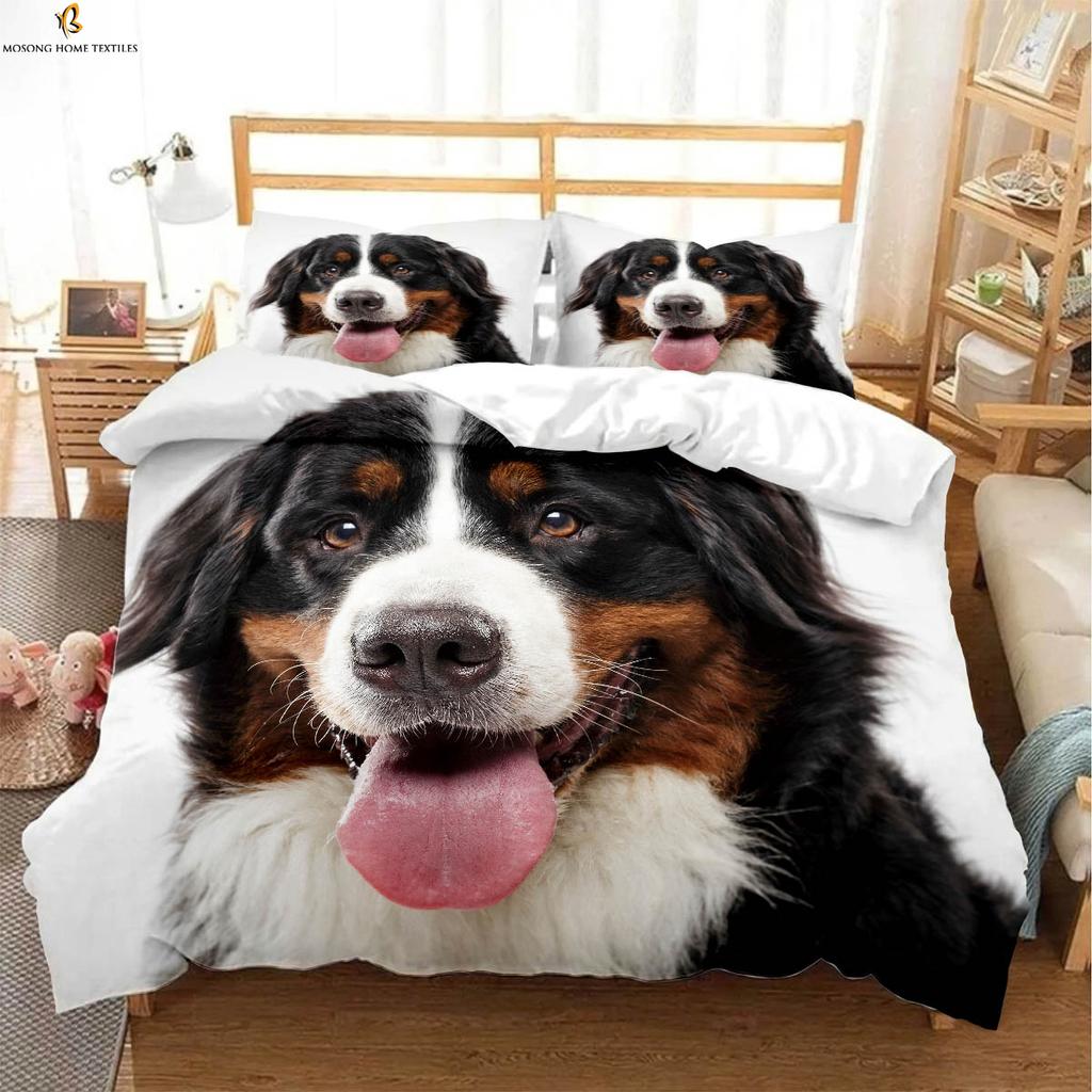 Kinderzimmer Bettwäsche Set Niedlicher Hund Cartoon Druck Bettbezug Kissenbezug Dreiteiliges Set Bequemer Bettbezug Geschenk