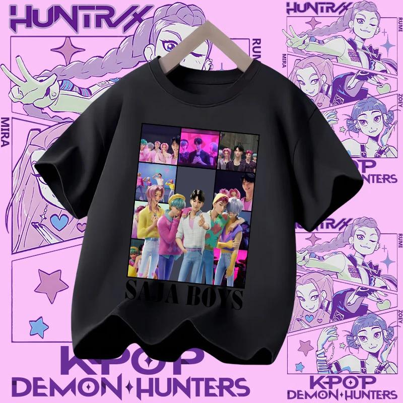 2026 new summer short-sleeved boys' casual shirt Polyester T-shirt for children aged 1-12, girls' sports shirt, K-pop Demon Hunter