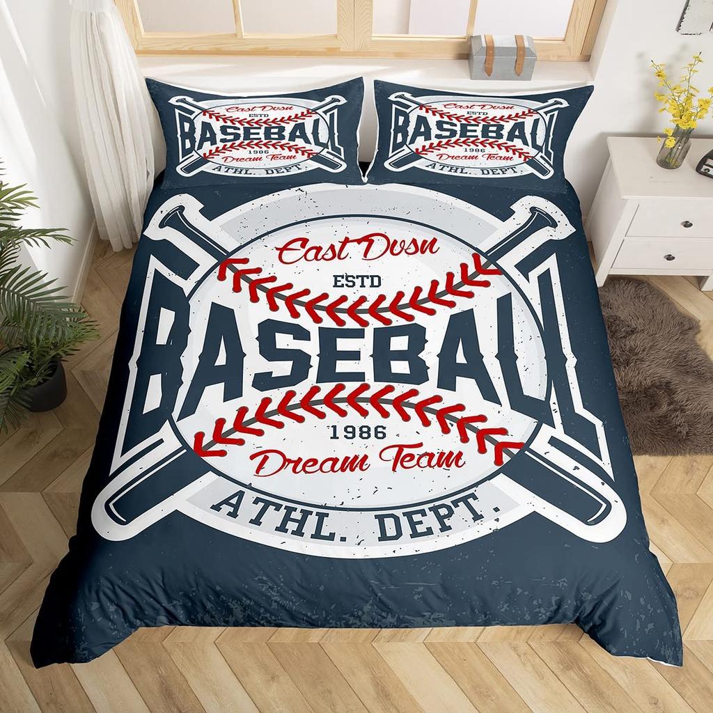 3D Sports Baseball Duvet Cover Set Teen Boys Men Decor Bedding Sets with Pillowcases Sport Baseball Themed Comforter Cover Set
