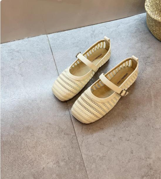 

French flat-bottomed hollowed-out woven Mary Jane single shoes women s 2025 new summer skirt with one word with fashion sandals 35