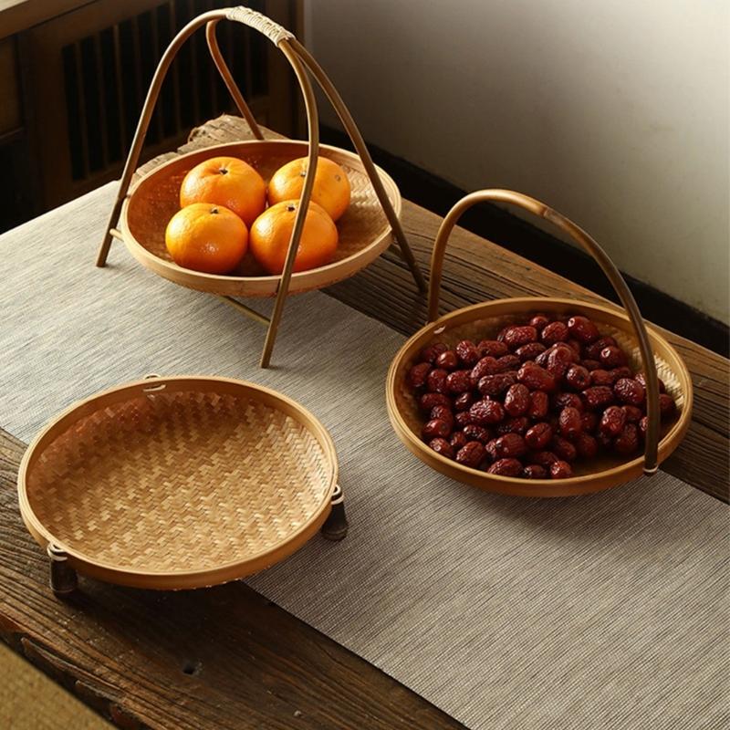 Handcrafted Bamboos Snacks Plate Lightweight Portable Fruit Dessert Tray For Kitchen Dining Outdoor Event