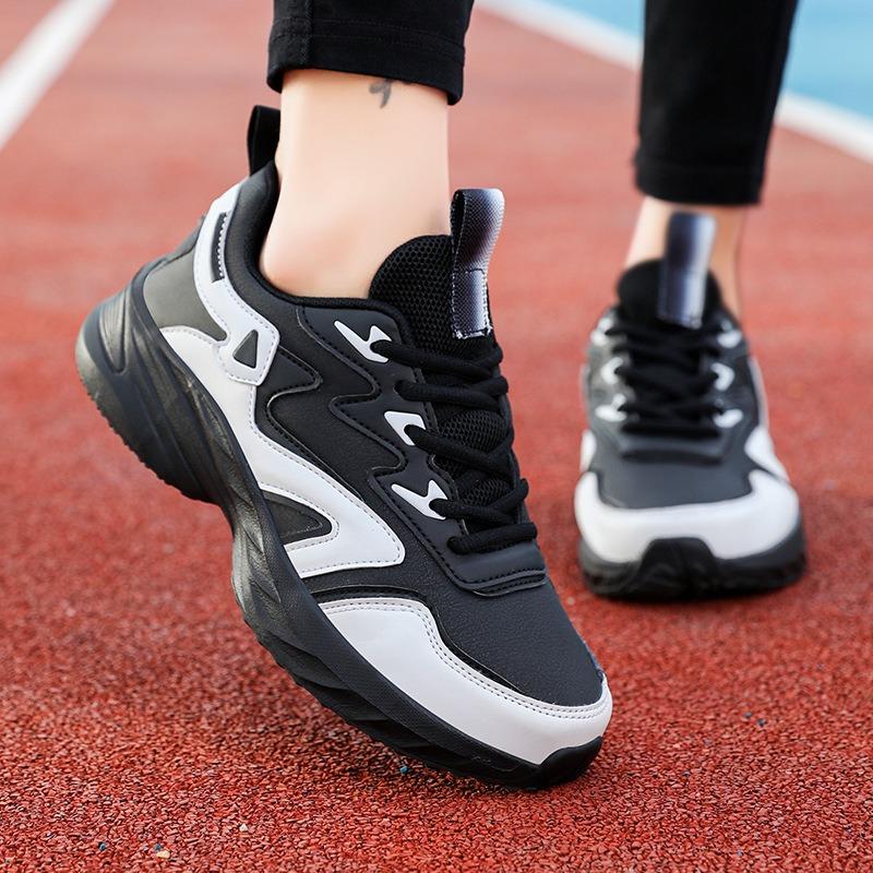 Autumn leather waterproof shoes women's versatile simple casual shoes black lightweight sports shoes children