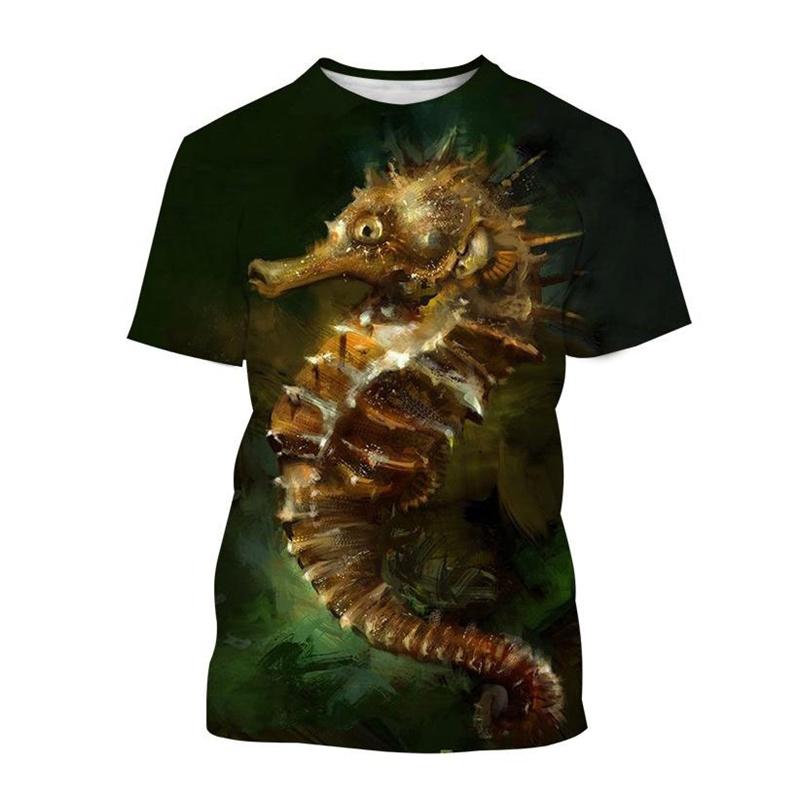 Meerestiere Seepferdchen T-Shirt Herren 3D-Druck Kurzarm Sommer Oberteile T-Shirts Outdoor Freizeit Große Größen T-Shirts Top Damenbekleidung