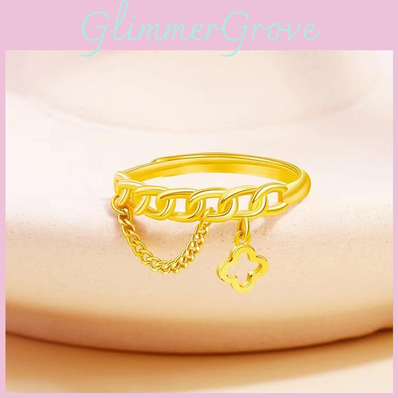 Four Chic Leaf Clover Ring For Women Adjustable Copper Plated Fashion Accessory