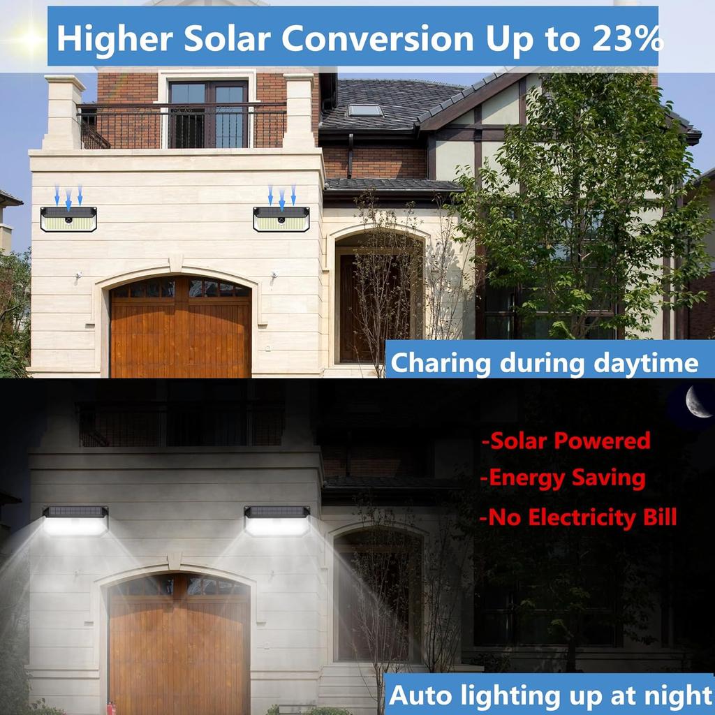 2Packs Solar Lights Outdoor Motion Sensor,466 LED Solar Powered Flood Lights 4000LM Solar Security Wall Lights with 3 Modes IP68 Waterproof for