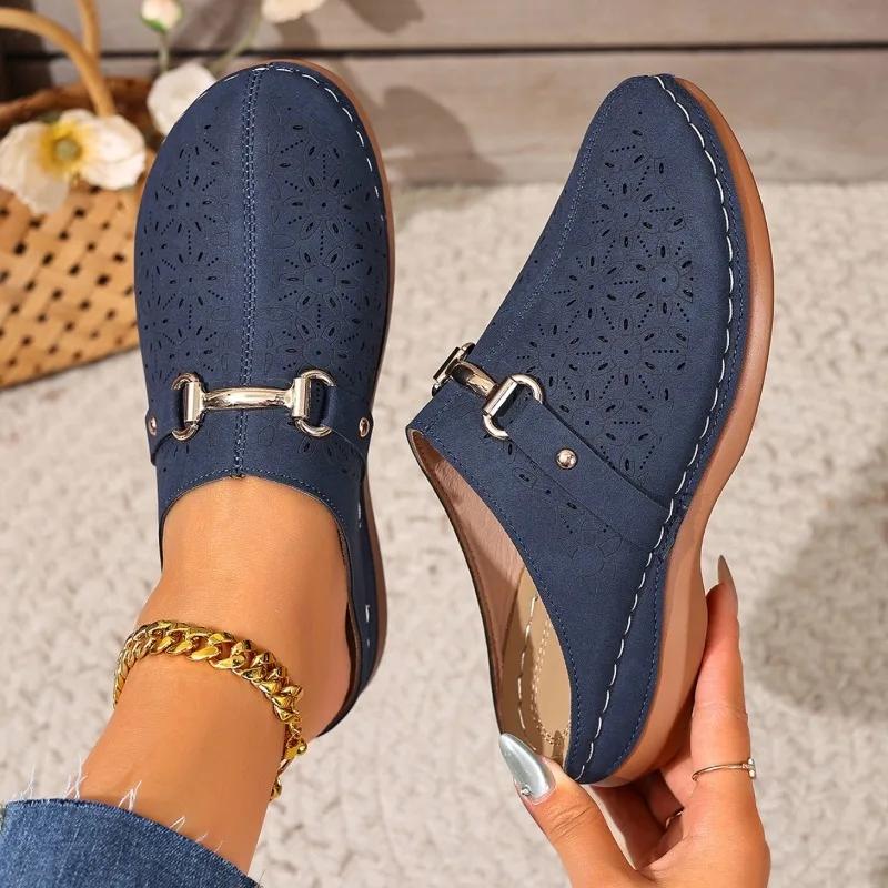 Fashion Women Slippers 2025 Summer Slip on Retro Slippers Anti-slip Casual Hollow Sandals Daily Designer Shoes Women Trend Slides Women
