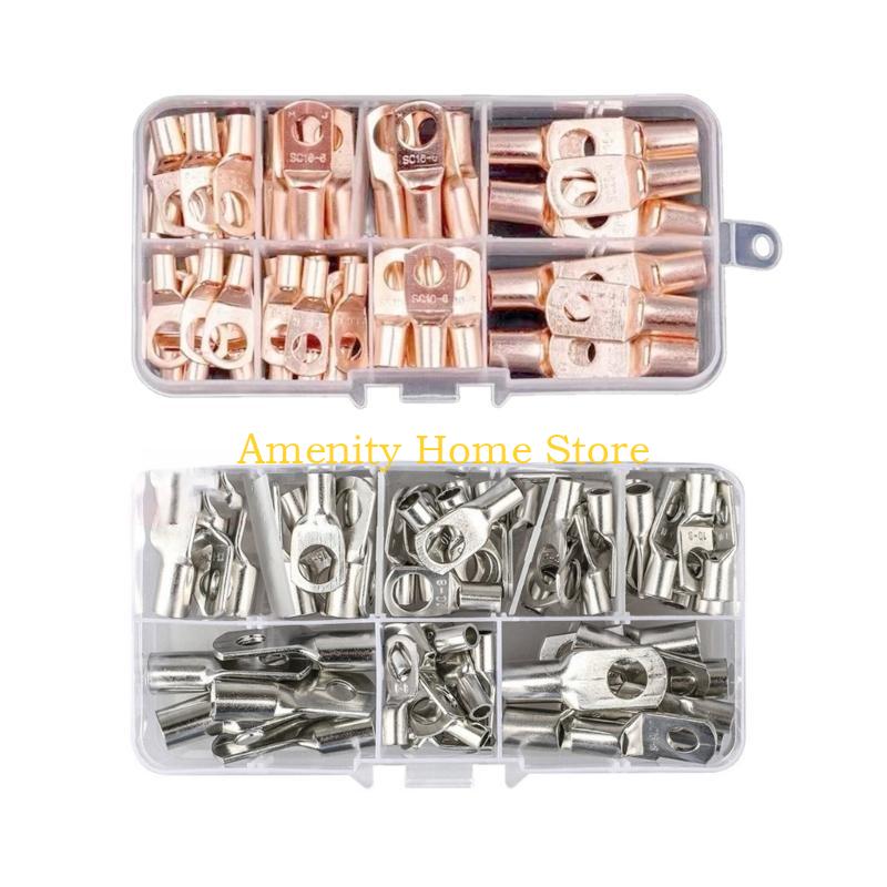 F26C 60Pcs Copper Lugs Rings Crimps Terminals Eyelets Rings Terminals Connectors