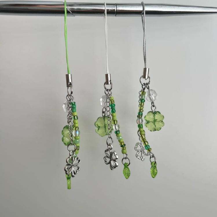 Grass Leaf Bead Pendant Phone Charm Hangings Rope Sweet Phone Chain Strap Bag Decoration Lanyard Keychain Accessory