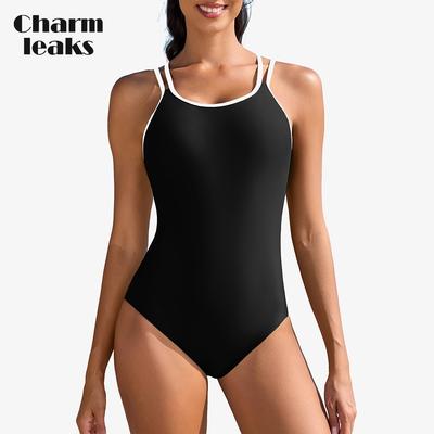 Costumi da bagno interi da donna atletici con doppie spalline modellanti costumi da bagno sportivi