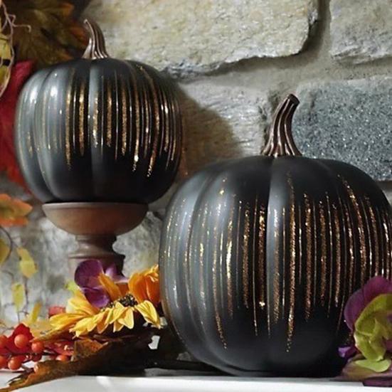 Halloweenská třpytivá dýňová ozdoba Blikající dýňová figurka Pryskyřičná soška Socha Domov Kancelář Podzimní Sváteční Sklizeň Festivalová Dekorace