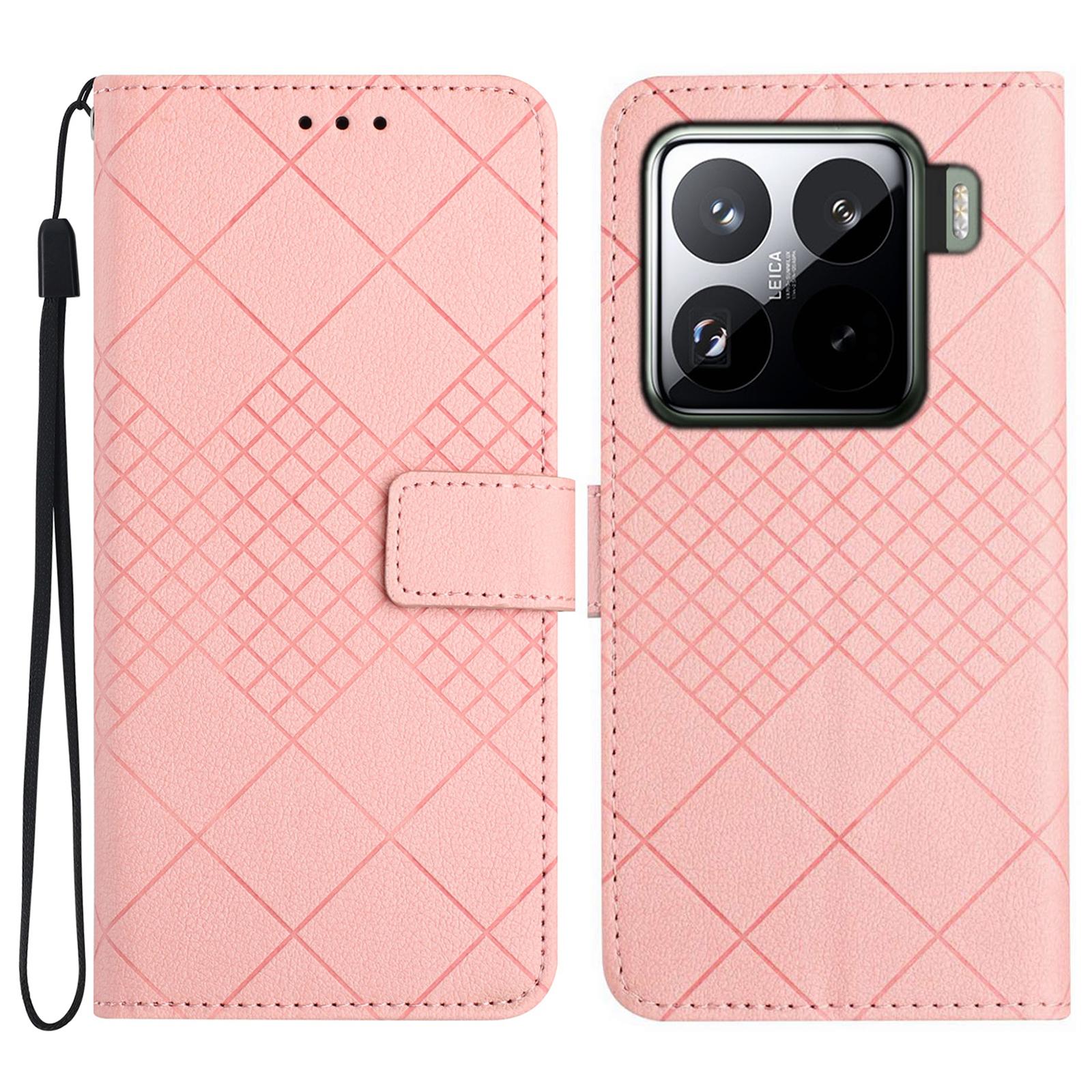 

HT06 For Xiaomi 15 Pro Wallet Phone Case Imprint PU Leather Flip Folio Cover Pink