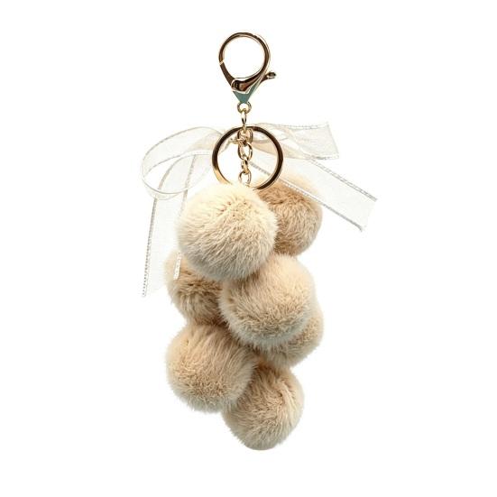 Plush Grape Decorative Pendant Keychain for Handbags, Fuzzy Cluster Bag Charm with Decoration Bow, Fluffy Ball Keyring Backpacks and Purses