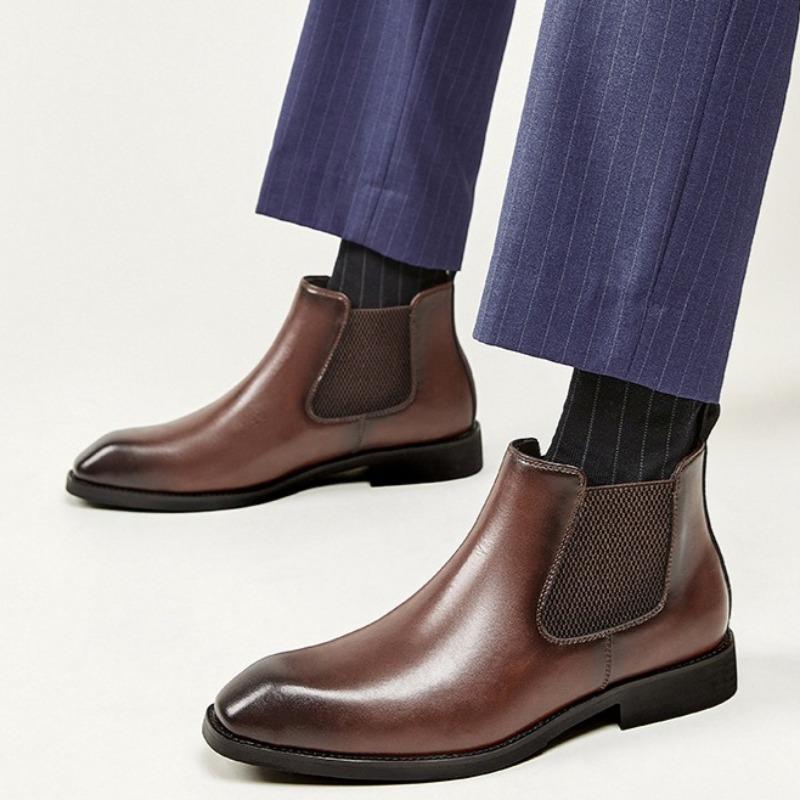 Mens Chelsea Boots Italian Genuine Leather Boot Fashion Casual High-top Boots Business Dress Boots for Men Classic Ankle Booties