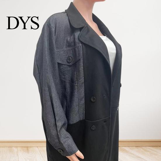 Chaqueta Cardigan de Manga Larga para Mujer Primavera Otoño Abrigo Vaquero Sobretodo Patchwork Doble Botonadura Dama Holgada con Bolsillos con Solapa Bloque de Color Longitud Media