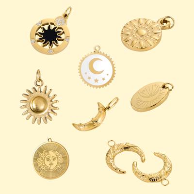 CARLIDANA Delicate Unisex Waterproof Stainless Steel Sun Pendant Moon Charms 18k Gold Color for DIY Jewelry Necklace Jewelry