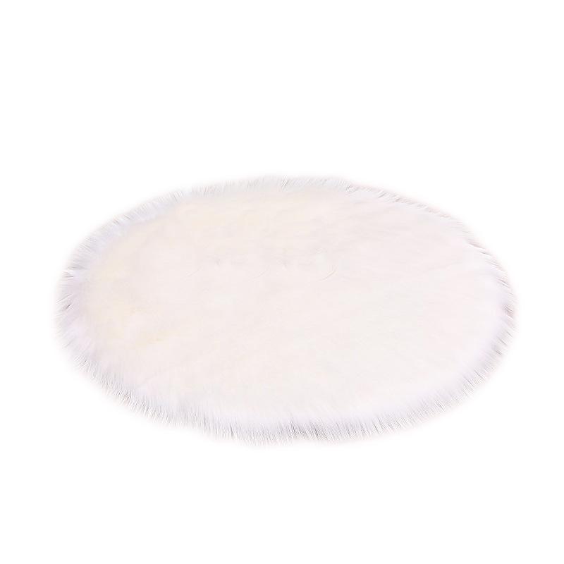 European Style Plush Faux Wool Round Carpet for Living Room or Bedroom, White Bay Window Mat.