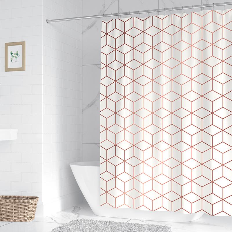 Creative Simple Digital Print Shower Curtain Waterproof Polyester Bathroom Curtain
