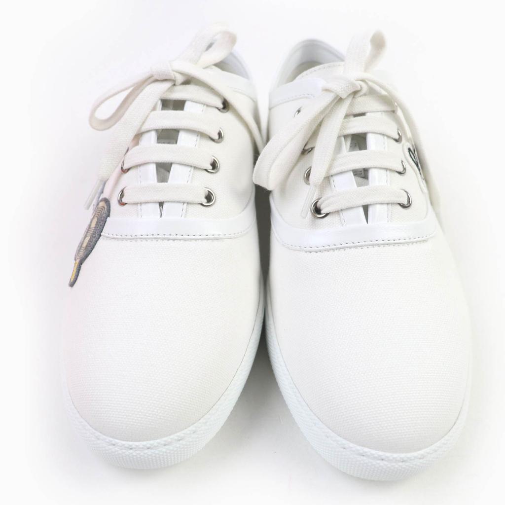 Makellose HERMES Sneaker Innocent gestickte Aufnäher weißes Canvas Damen 38.5 Gebraucht