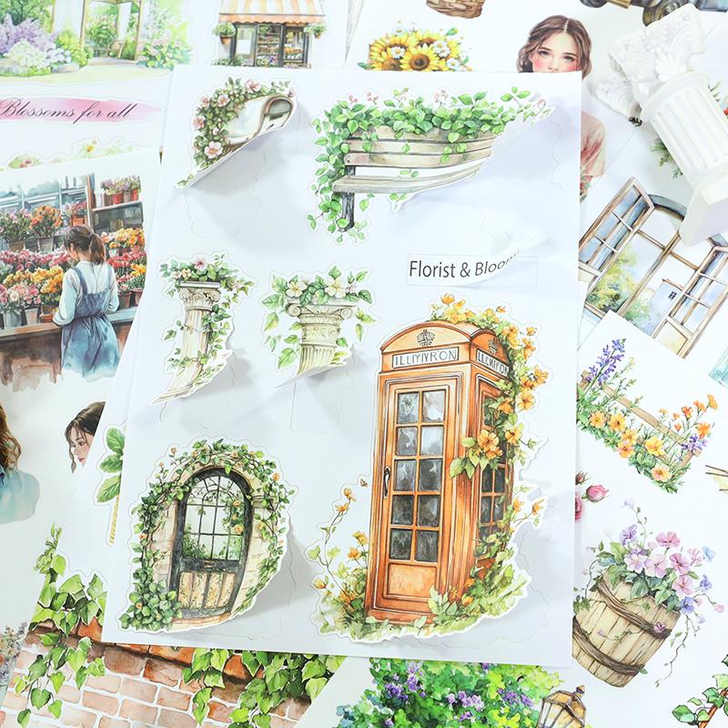 20 Sheets/book Vintage Plant Flower Character Landscape Sticker Book Creative DIY Journal Material Collage Stationery