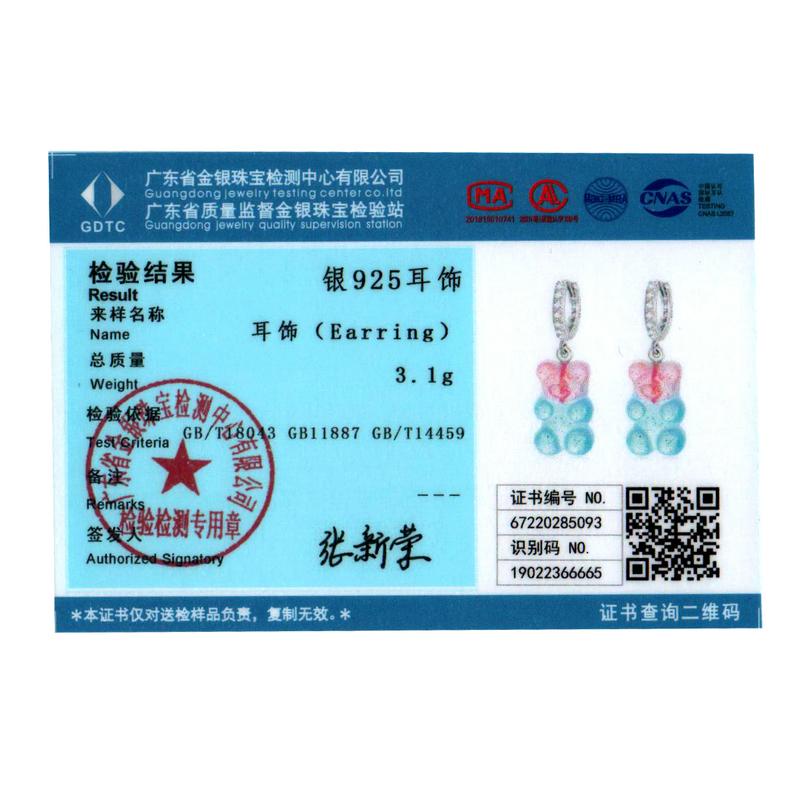 WOSTU 925 Silver Pink Blue Cute Candy Bear Stud Earrings For Women Fashion Party Jewelry Gift CQE1388